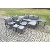 Aluminium Outdoor Lounge Sofa Set Garden Furniture Sets with Square Coffee Table 2 Chairs 3 Footstools 2 Side Tables Dark Grey 8 Seater