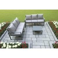 Aluminium 3 Pieces Garden Furniture Sofa Set with Cushions 6 Seater Outdoor Patio Set with Square Coffee Table Dark Grey