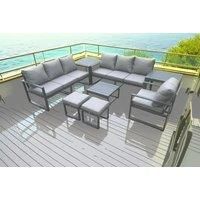 Aluminium 9 Seater Outdoor Garden Furniture Lounge Sofa Set with Square Coffee Table Chair 2 Small Footstools 2 Side Table Dark Grey