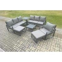 Modern Aluminium Outdoor Sofa Set - 9 Seater with Coffee Table & Footstools
