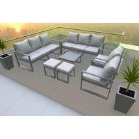 Aluminium Patio Outdoor Garden Furniture Lounge Sofa Set with Square Coffee Table 2 Chairs 2 Small Footstool Dark Grey