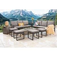 10-Seater Modern Aluminium Garden Sofa Set With Fire Pit Table & Stools - Weather-Resistant Outdoor Lounge
