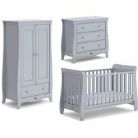 Boori Sleigh Urbane 3 Piece Room Set In Pebble Cot Bed Chest and Wardrobe With Eco Airflow Fibre Mattress