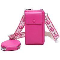 Fontanella Fashion Women's Pyari PU Leather Crossbody Phone Purse with Mini Purse in Fuchsia