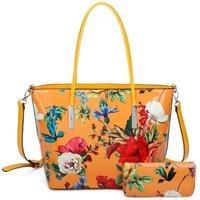 Fleur Glossy Flower Print Shoulder Tote Bag and Purse 2 in 1