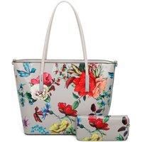 Fleur Glossy Flower Print Shoulder Tote Bag and Purse 2 in 1