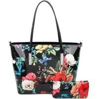 Fleur Glossy Flower Print Shoulder Tote Bag and Purse 2 in 1