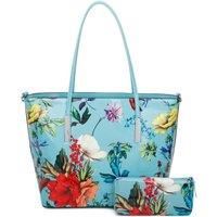 Fleur Glossy Flower Print Shoulder Tote Bag and Purse 2 in 1