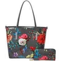 Fleur Glossy Flower Print Shoulder Tote Bag and Purse 2 in 1