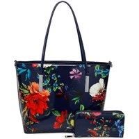 Fleur Glossy Flower Print Shoulder Tote Bag and Purse 2 in 1