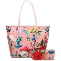 Fleur Glossy Flower Print Shoulder Tote Bag and Purse 2 in 1
