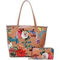 Fleur Glossy Flower Print Shoulder Tote Bag and Purse 2 in 1