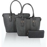 Fontanella Fashion Women's Cucitura Elegant 3in1 PU Leather tote Handbags with purse in Dark Grey