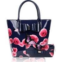 Amapola 2IN1 Poppy Flower & Buttlefly Bucket Shaped Top-Handle Bag With Purse Set