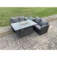 4 Piece Rattan Garden Set With Fire Pit