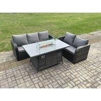 3 Piece Rattan Garden Set With Fire Pit