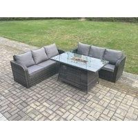 Rattan Garden Set With Firepit & Sofa - Grey