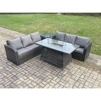Pe Rattan Sofa Set With Firepit Table - Grey