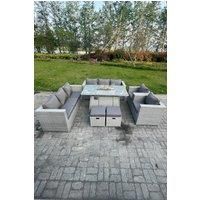 Rattan Fire Pit Dining Set Set Gas Heater Burner Lounge Sofa Dining Set Chairs Stools