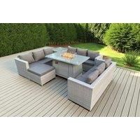 Pe Rattan Garden Sofa Set Fire Pit Table - Grey