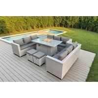 Pe Rattan Garden Sofa Set Fire Pit Table - Grey
