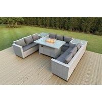 Pe Rattan Garden Sofa Set Fire Pit Table - Grey