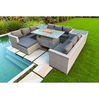 Pe Rattan Garden Sofa Set Fire Pit Table - Grey
