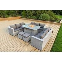 Pe Rattan Garden Sofa Set Fire Pit Table - Grey