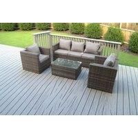 Lounge Rattan Sofa Set Outdoor Garden Furniture With 2 Chairs And Rectangular Coffee Table
