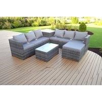 7 Seater Rattan Corner Sofa Lounge Sofa Set With Oblong Coffee Table And Big Footstool