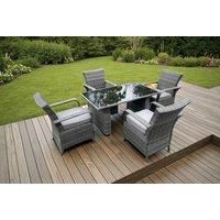 4 Seat Rattan Dining Set Table And Chair Sets PE Wicker Patio Outdoor 4 Chairs Black Tempered Glass Table