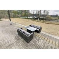 6 Seater Outdoor Rattan Sofa Set Garden Furniture Adjustable Rising Lifting Dining Table Dark Grey