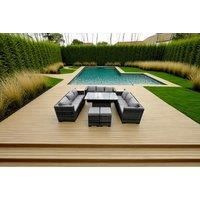 U Shape Outdoor Rattan Garden Furniture Sofa Set Lounge Adjustable Rising Lifting Tables Footstool