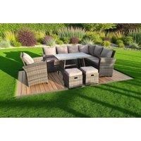 9 Seater High Back Dark Mixed Grey Rattan Corner Sofa Set Outdoor Furniture Rectangular Dining Table