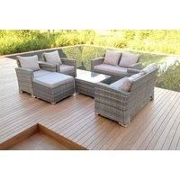 High Back Dark Mixed Grey Rattan Sofa Set Outdoor Furniture Square Coffee Table Big Footstool Chairs