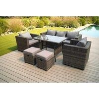 Rattan Garden Outdoor Sofa Set Chairs Rectangular Dining Table 2 Small Footstools 7 Seater