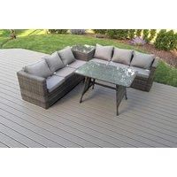 6 Seater Grey Rattan Sofa Dining Set 2 Tables Garden Furniture Outdoor