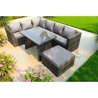 Rattan Sofa Set Table Footstool Outdoor - Grey