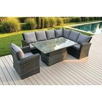 High Back PE Rattan Corner Sofa Set Garden Furniture Adjustable Rising Lifting Table