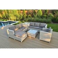 Light Grey Outdoor Rattan Garden Furniture Set Corner Sofa Set 2 Coffee Table