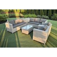 6 PC Light Grey Outdoor PE Rattan Garden Furniture Set Wicker Sofa Coffee Table 2 Armchair