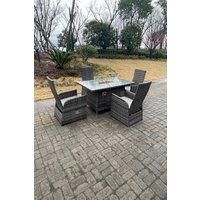 Rattan Gas Fire Pit Oblong Dining Table Gas Heater Adjustable Chair And Table Set 4 Seat