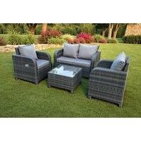 Light Grey Outdoor PE Rattan Garden Furniture Set Wicker Sofa Set Square Coffee Table Side Table