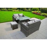 Rattan Garden Furniture Set 2 Seater Curved Arm Double Love Sofa Sofa Oblong Dining Table
