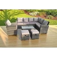 9 Seater High Back Rattan Set Corner Sofa With Oblong Coffee Table Stools With Chair