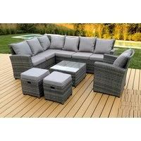 9 Seater High Back Rattan Set Corner Sofa With Square Coffee Table Footstool With Chair