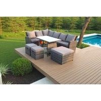 9 Seater High Back Rattan Set Corner Sofa With Oblong Dining Table 3 Footstool