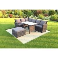 7 Seater High Back Rattan Set Corner Sofa With Oblong Dining Table Footstool