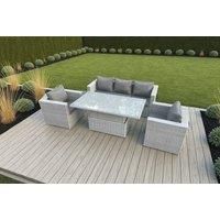 Rattan Garden Funiture Set Height Adjustable Rising Lifting Table Sofa Dining Set With 2 Arm Chair