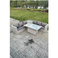 Rattan Garden Funiture Set Height Adjustable Rising Lifting Table Sofa Dining Set Coffee Tea Table